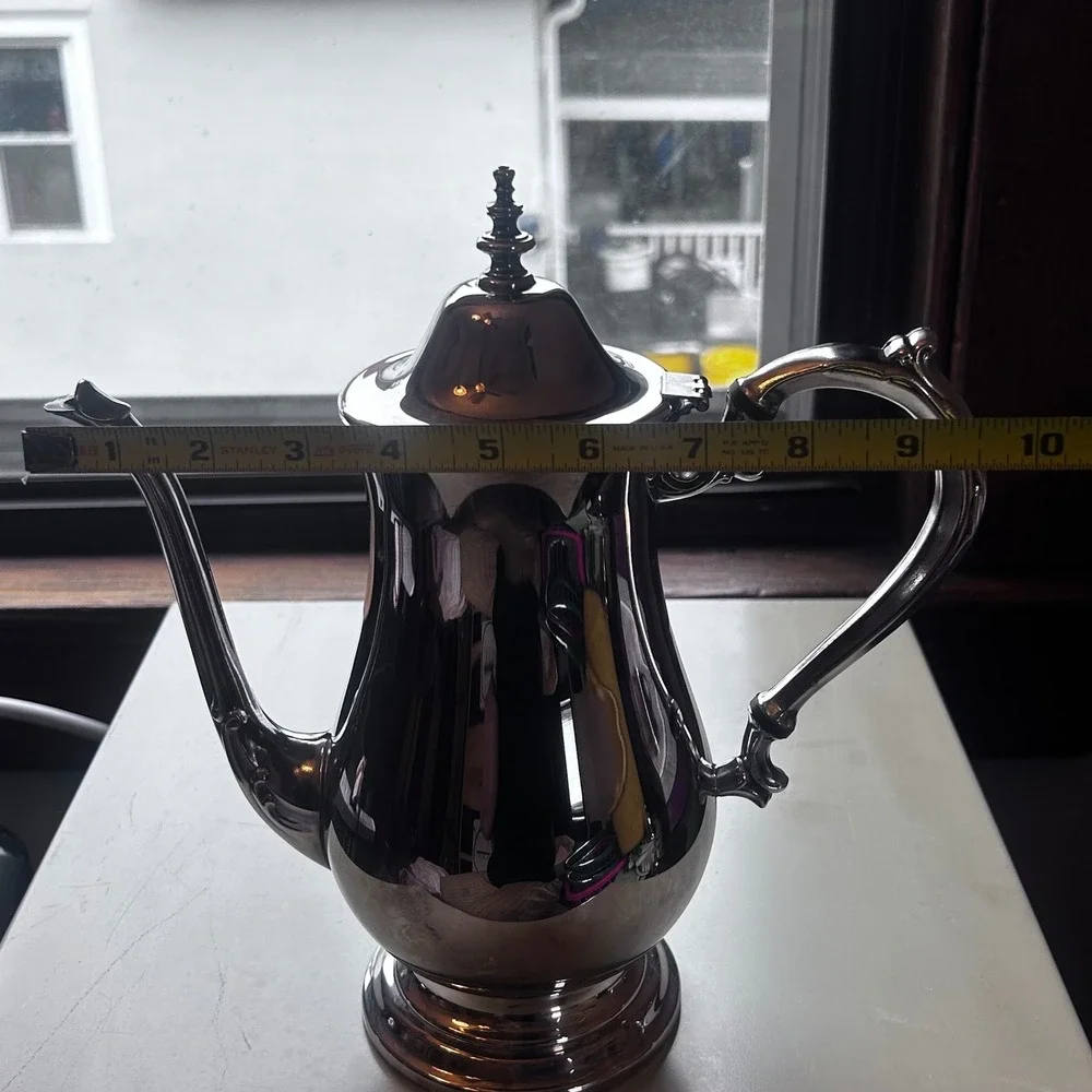 Oneida Silver Plate 4 Piece Tea Coffee Set with Engraved Round Serving Tray USA